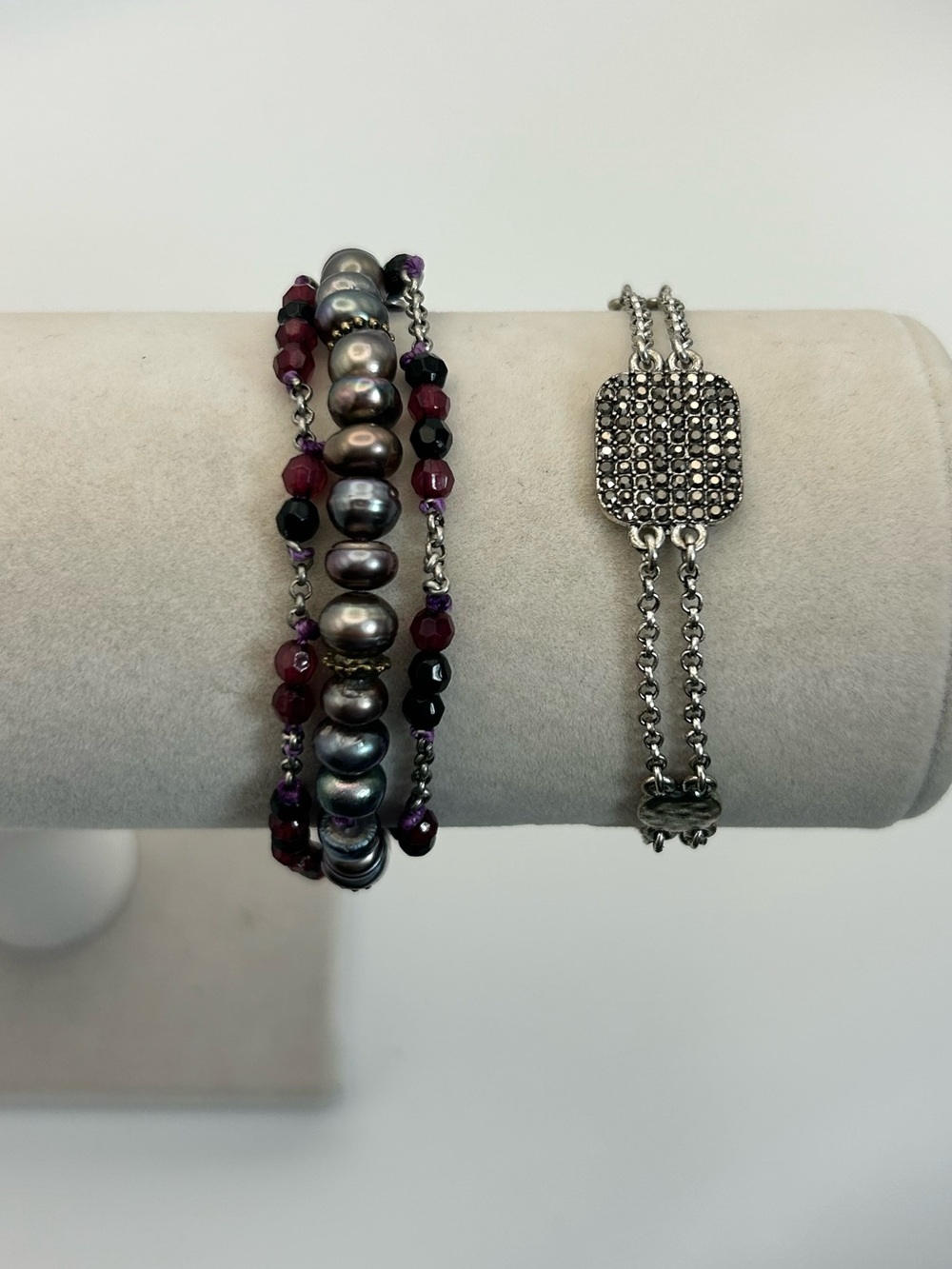 Lucky Brand Bracelet Pair of 2 Bracelet Multi-Strand Beaded, Shiny Double Chain